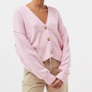 Free people found my friend cardigan pink Button-Front V-Neck Women's Sweater